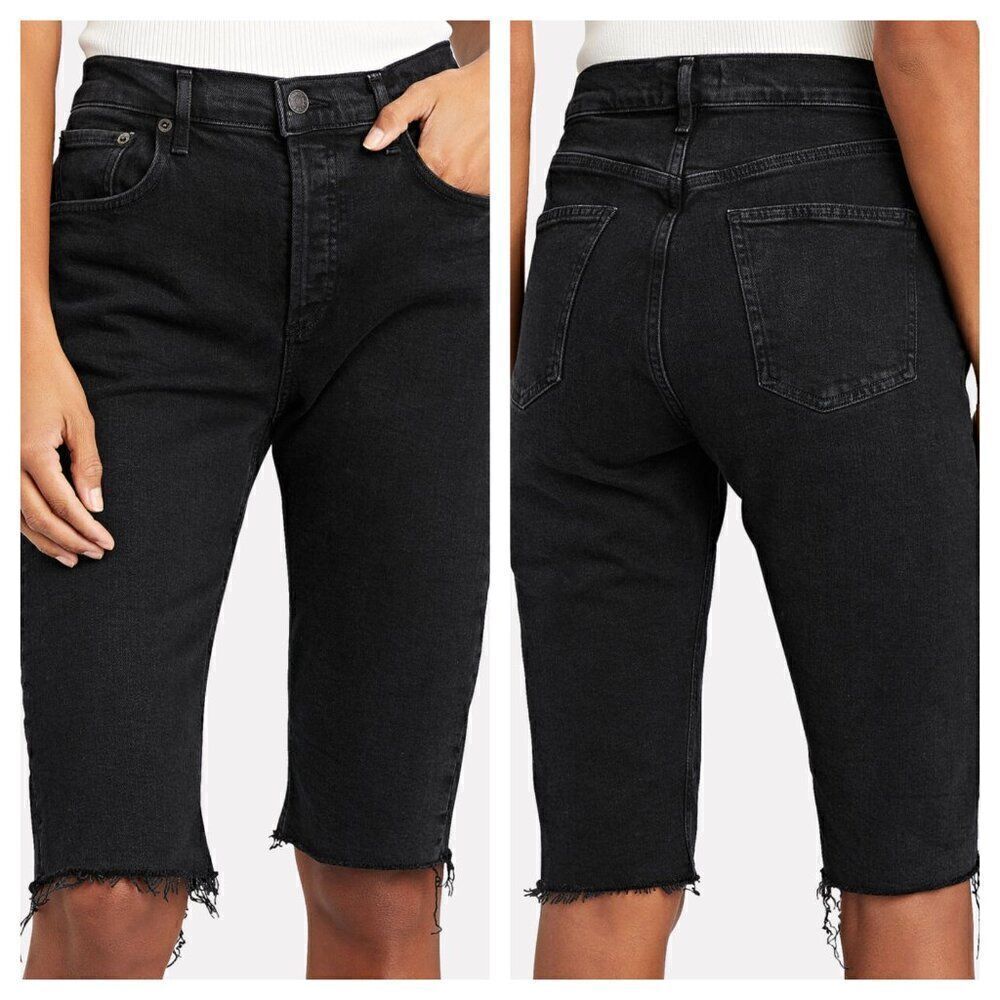 Agolde Carrie Skinny Bermuda Denim Shorts in Stunner Wash Black Women's 24